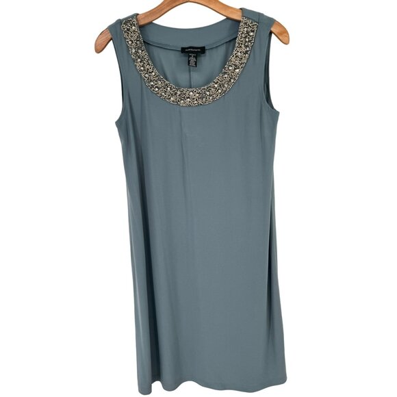 R&M Richards Sleeveless Beaded Neckline Shift Dress Size 6  Gray Women's - Picture 3 of 16